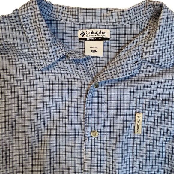 Columbia Blue Check Button Down Short Sleeve Shirt Men Size 2XL EUC - Picture 4 of 10